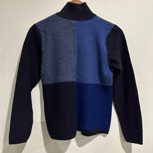 TALBOTS Vintage 100% Wool Blue Colorblock Patchwork Zip Up Sweater Size M - Picture 2 of 6